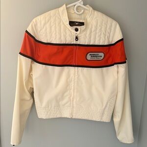 Harley-Davidson White and Orange Bomber Jacket with Retro Design